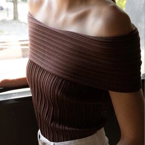 Women’s OAK + FORT Off-Shoulder Ribbed Top in Chocolate Brown sleeveless